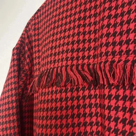 Coco Carmen Houndstooth Fringe Shacket Red Black Button Down Shirt Jacket - Picture 4 of 9